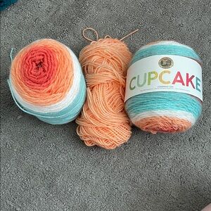 Lion Brand Cupcake Ombre Yarn Skeins - Peach, Teal, White